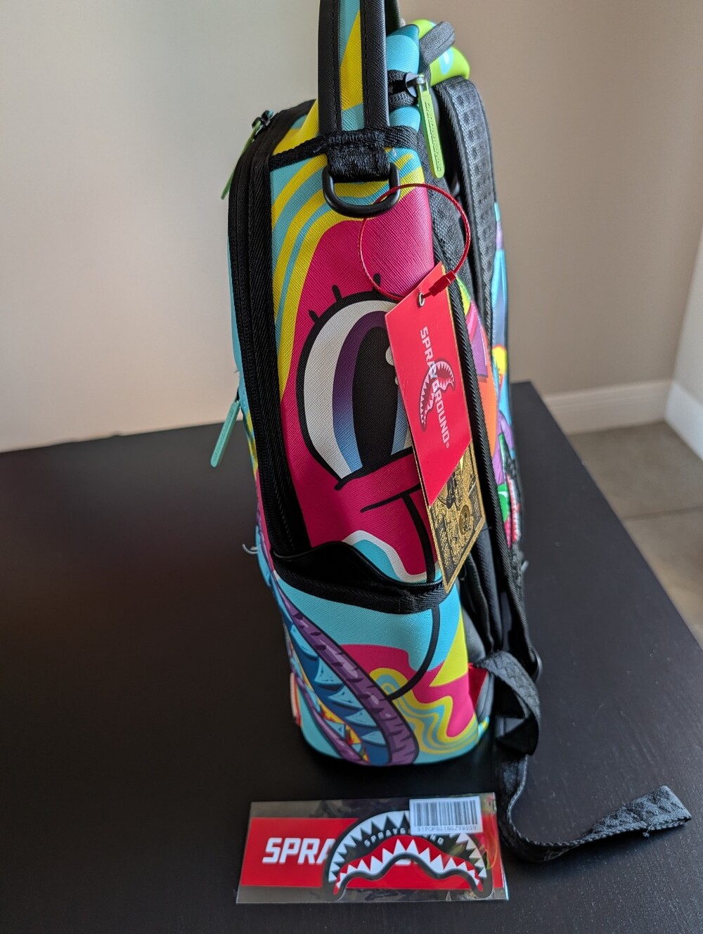 Sprayground Neon Shark Bite Backpack - Blue, Green, Yellow, Pink, Retired - Picture 8 of 11
